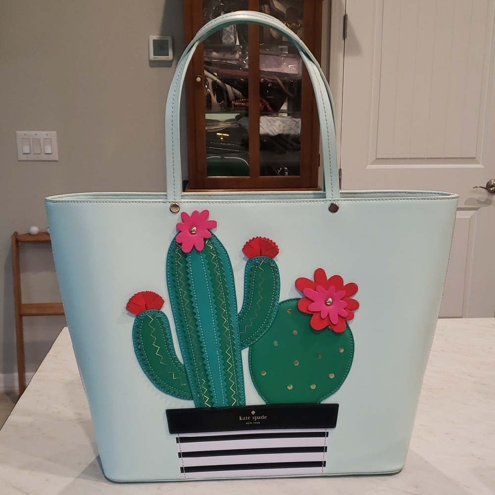 Kate Spade Mint Green Cactus Tote Bag Size Large